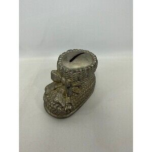 Vintage Leonard Silver Plated Baby Bootie Coin Bank Small Shoe With Bow